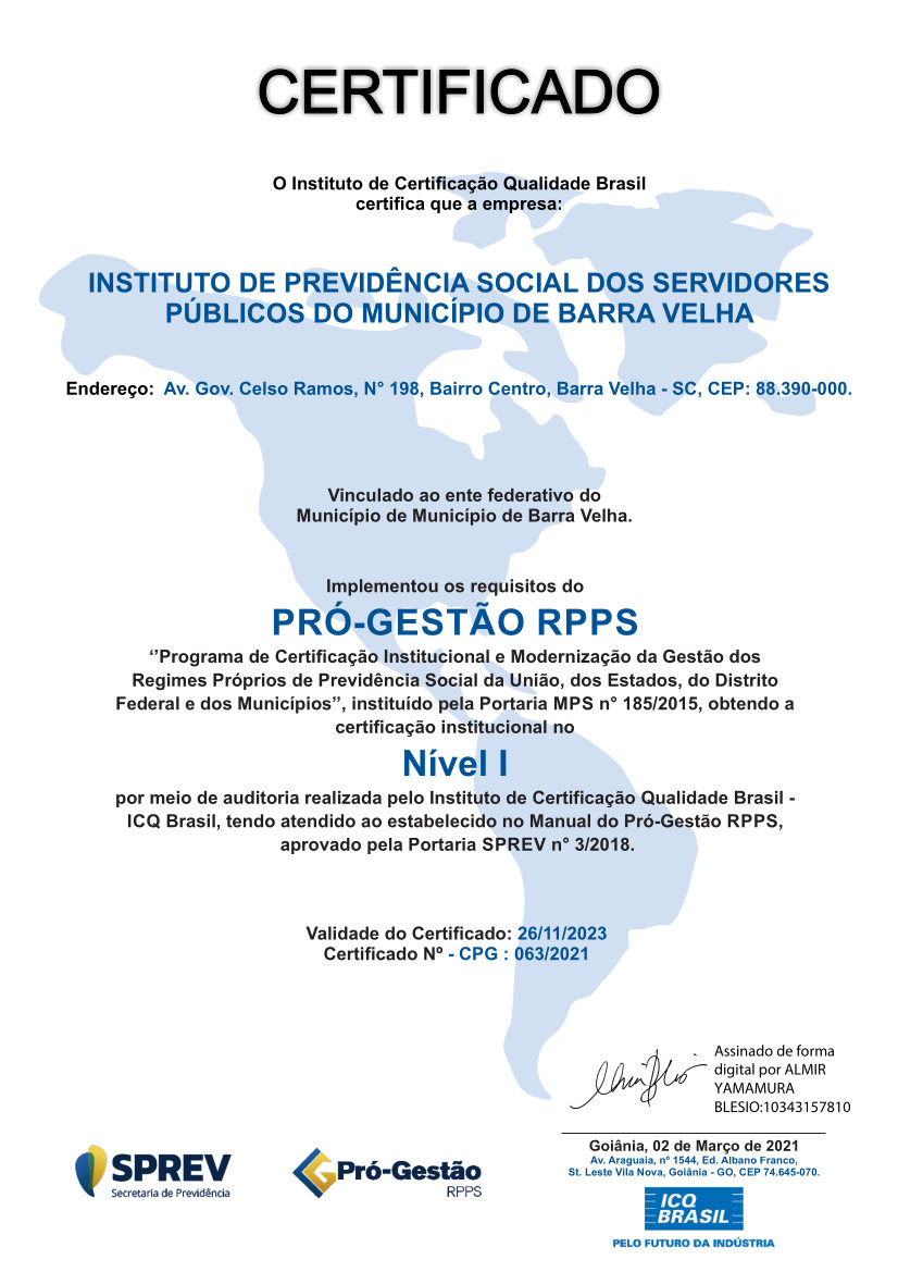 ICQ RPPS - PRÓGESTÃO - IPREVE (Barra Velha)